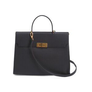 VIOLA CASTELLANI  Italy Leather Struct Satchel With Turn Lock Closure